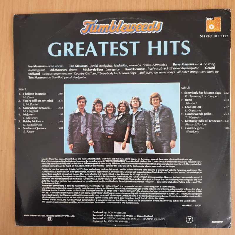 Tumbleweeds - Greatest Hits  Vinyl LP Record (VG+)