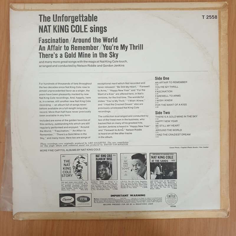 Nat Cole  The Unforgettable Nat Cole Sings The Great Songs! - Vinyl LP Record (VG)
