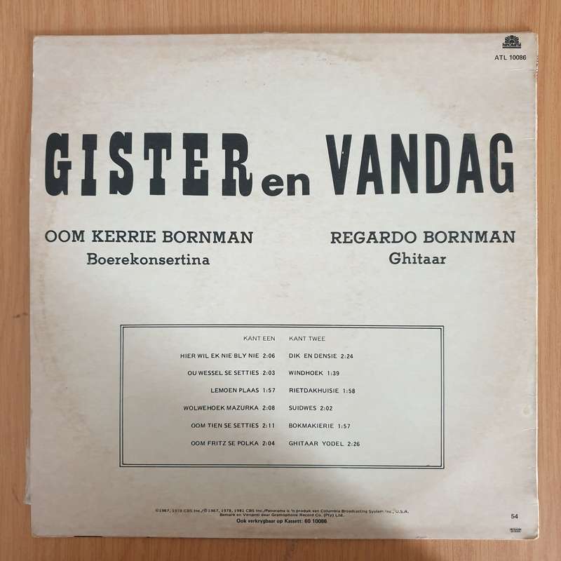 Oom Kerrie en Regardo Bornman - Gister En Vandag  Vinyl LP Record (VG+)