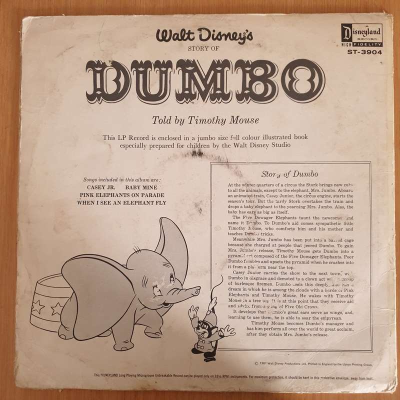 Walt Disney  Walt Disney's Dumbo - Vinyl LP Record  (G+)