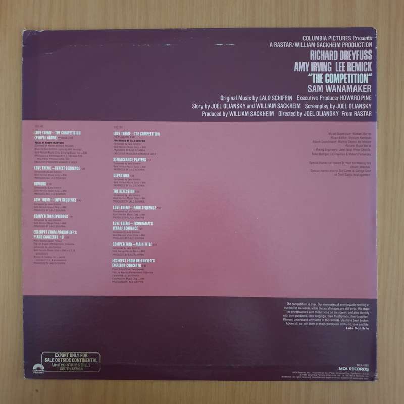 The Competition (Music From The Original Motion Picture Soundtrack) - Lalo Schifrin  Vinyl LP ...