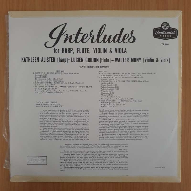 Interludes for Harp, Flute, Violin & Viola   Walter Mony, Kathleen Alister, Lucien Grujon  ...