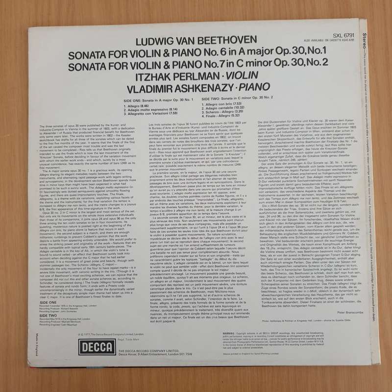 Beethoven-  Itzhak Perlman, Vladimir Ashkenazy  Violin Sonatas op. 30 Nos. 1 & 2  Vinyl LP ...