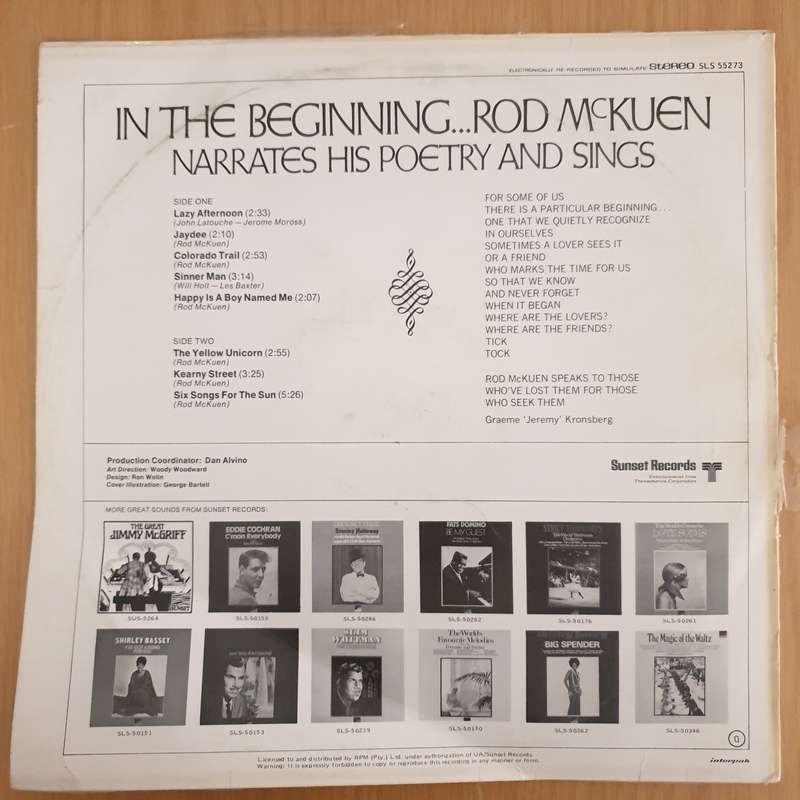 Rod McKuen  In The Beginning...   Vinyl LP Record (VG+)