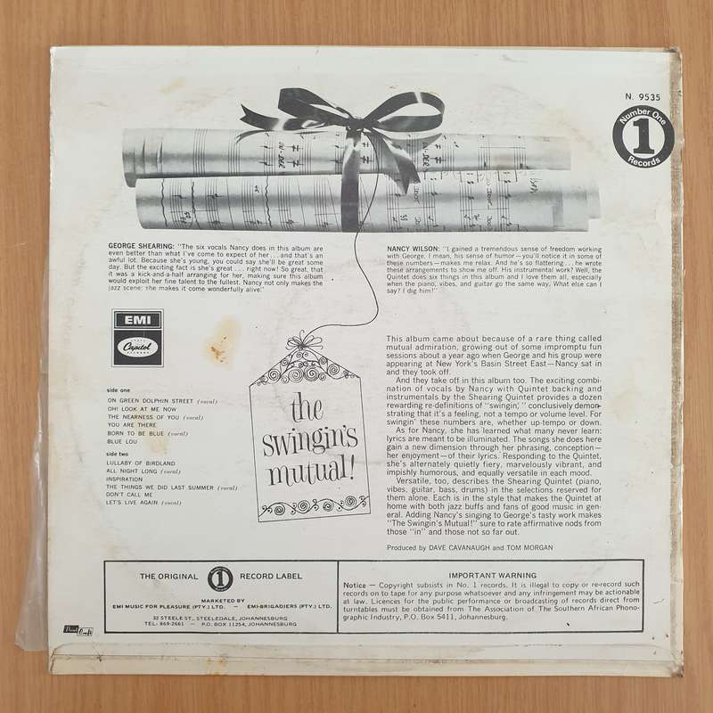 The George Shearing Quintet With Nancy Wilson  The Swingin's Mutual  Vinyl LP Record (VG+)