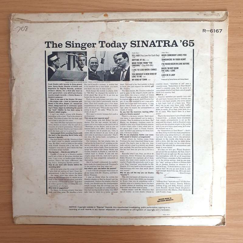 Frank Sinatra  Sinatra '65 - Vinyl LP Record (VG)