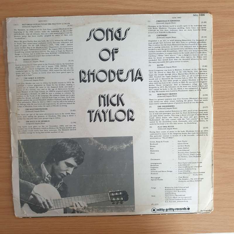 Nick Taylor  Songs Of Rhodesia   Vinyl LP Record - Very-Good+ Quality (VG+)