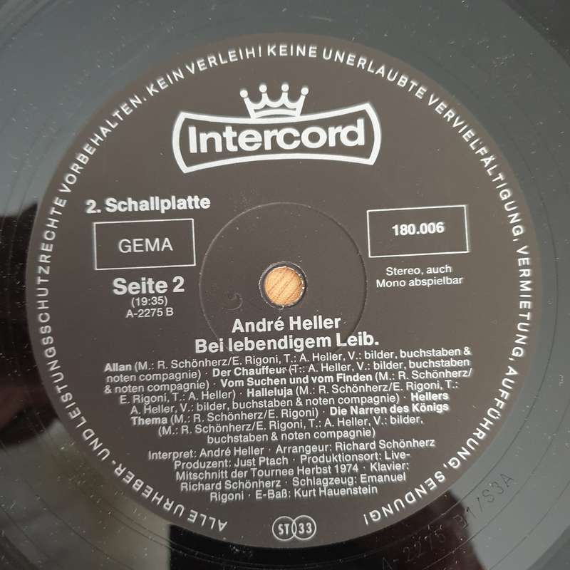 André Heller  Bei Lebendigem Leib   Double Vinyl LP Record (VG+)