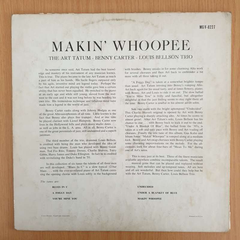 Makin' Whoopee - Art Tatum, Benny Carter, Louis Bellson  Vinyl LP Record (VG+)