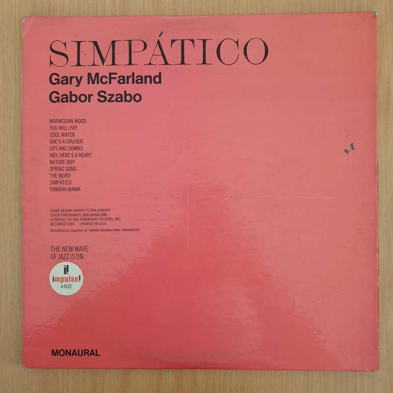 Simpatico  Gary McFarland, Gabor Szabo  Vinyl LP Record (VG+)