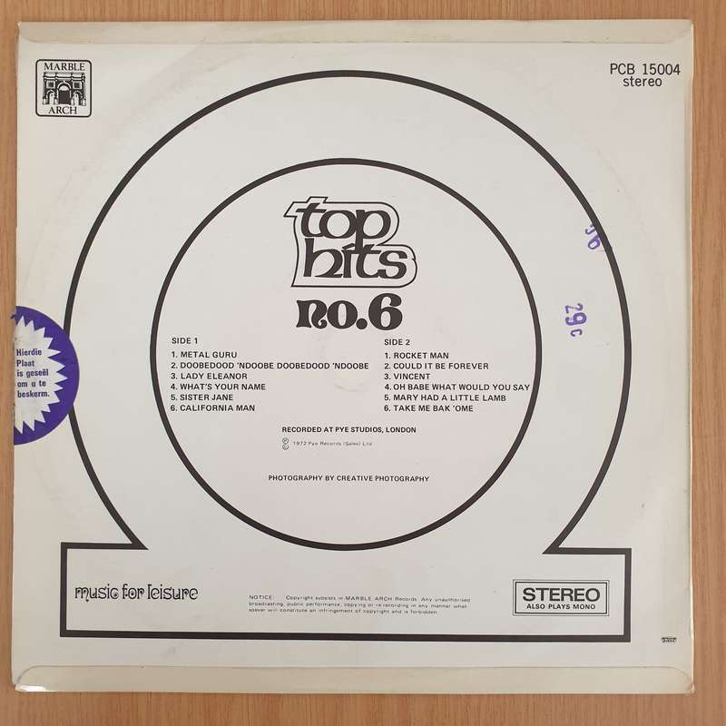 Top Hits No. 6  Vinyl LP Record (VG+)