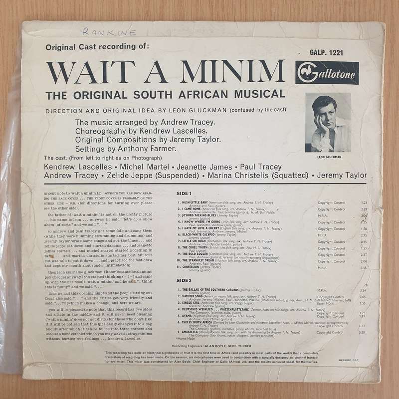 Wait A Minim - Leon Gluckman - Wait A Minim - Original Cast Recording at Intimate Theatre - Vinyl...