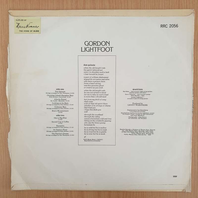 Gordon Lightfoot - Don Quixote  - Vinyl LP Record (VG)