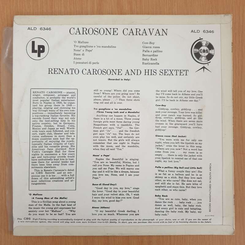 Renato Carosone And His Sextet  Carosone Caravan- Vinyl LP Record (VG+)