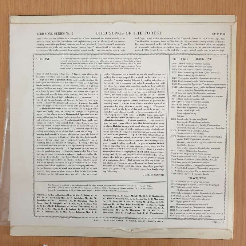 Bird Songs of the Forest - June Stannard - Vinyl LP Record (VG+)