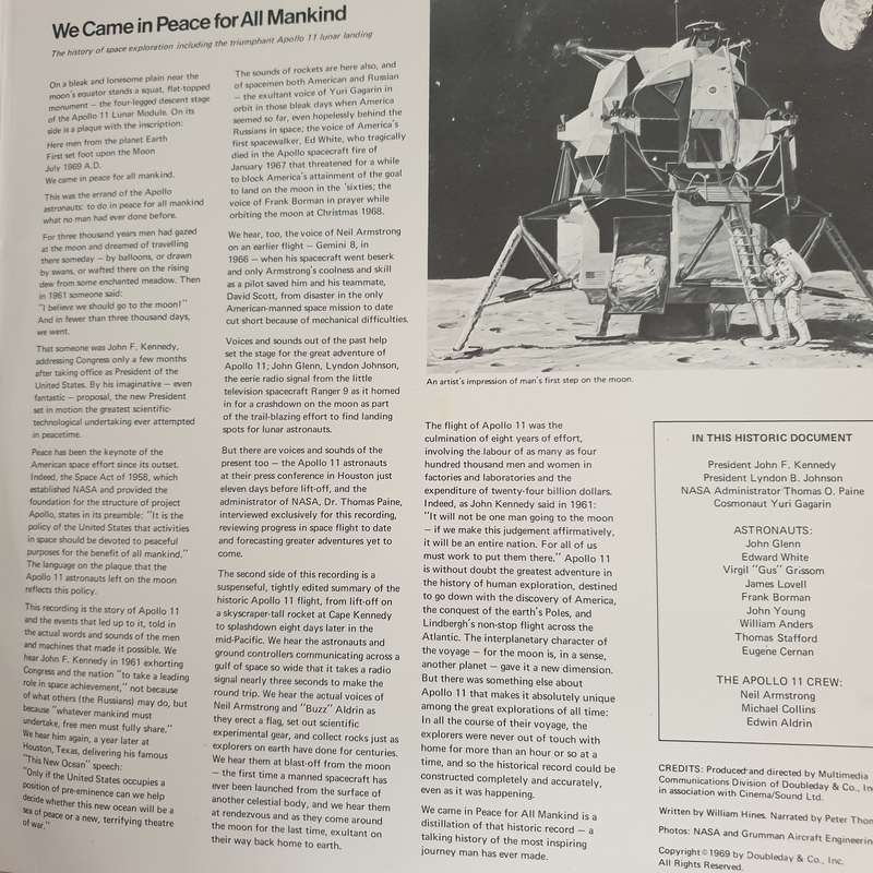 We Came In Peace For All Mankind, The Apollo Story incl Brochure  - Vinyl LP Record - Opened  - V...