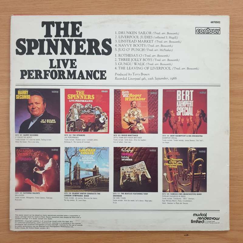 The Spinners  Live Performance - Vinyl LP Record (VG+)