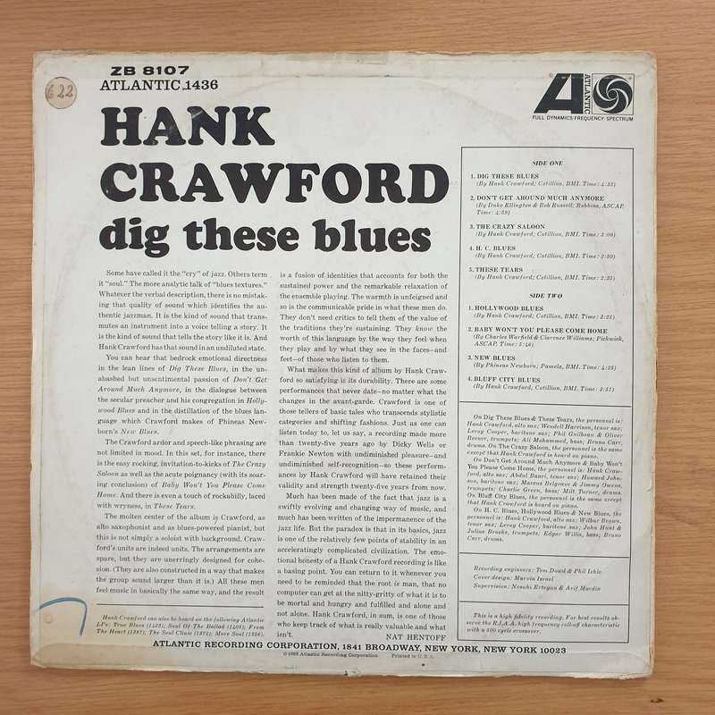 Hank Crawford  Dig These Blues - Vinyl LP Record (VG+)