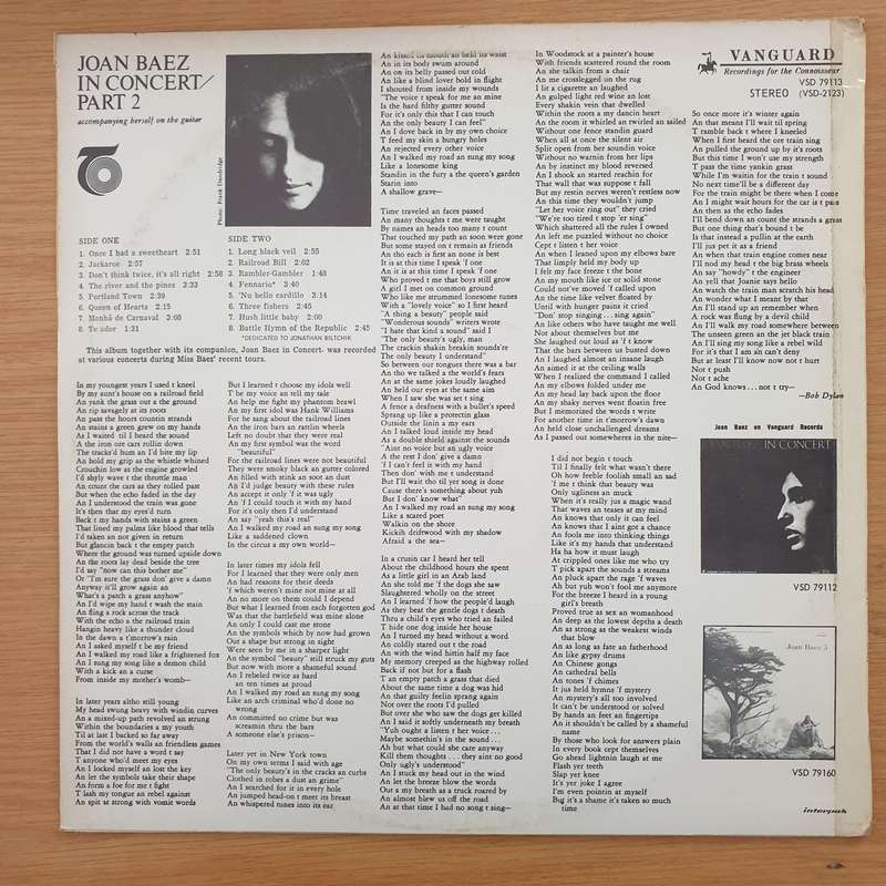 Joan Baez  In Concert Part 2 - Vinyl LP Record (VG+)