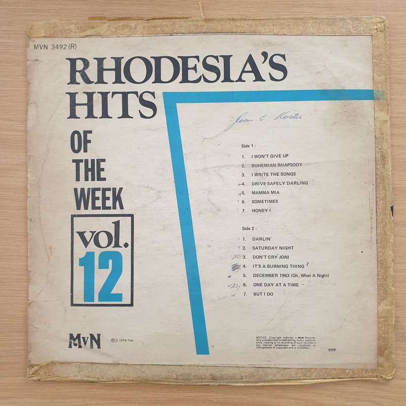 Rhodesia Hits of the Week Vol 12 - Vinyl LP Record (VG)