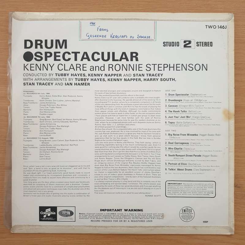Drum Spectacular - Kenny Clare And Ronnie Stephenson - Vinyl LP Record (VG)
