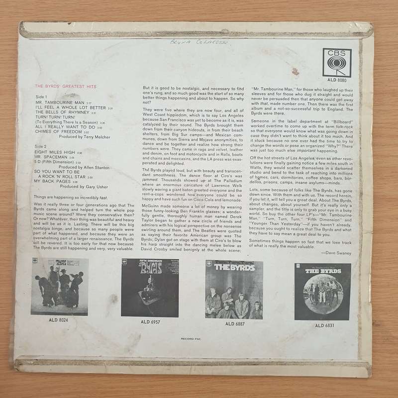 The Byrds  Greatest Hits  Vinyl LP Record  (VG-)