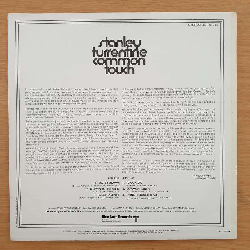 Stanley Turrentine Featuring Shirley Scott  Common Touch   Vinyl LP Record (VG+)
