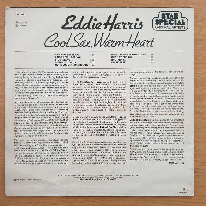 Eddie Harris  Cool Sax Warm Heart (Star) - Vinyl LP Record  (VG+)