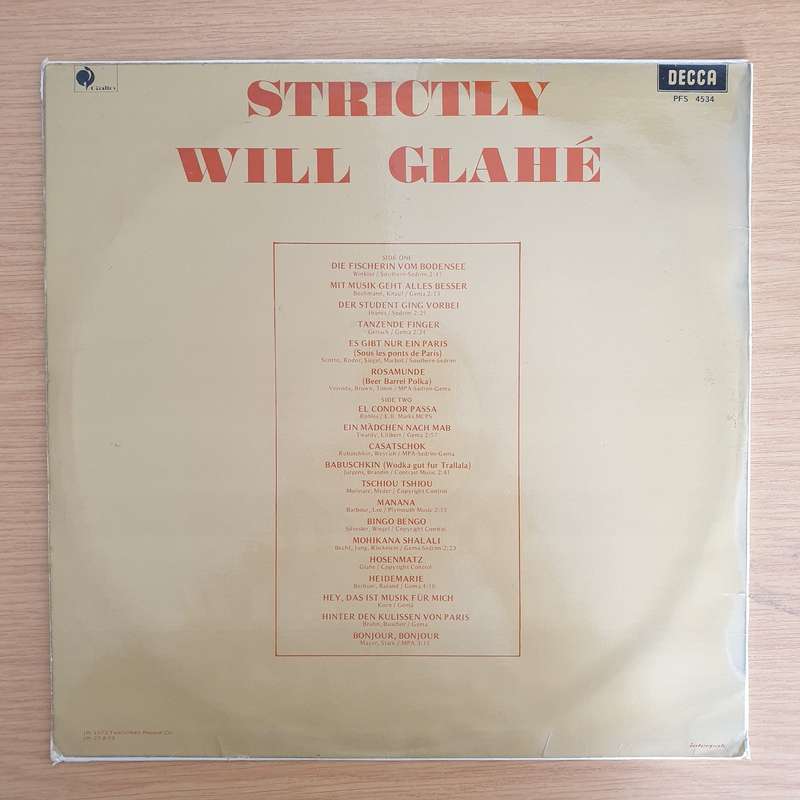 Will Glahé - Strictly Will Glahé  Vinyl LP Record (VG+)