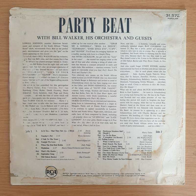 Bill Walker and His Guests and Orchestra - Party Beat - Vinyl LP Record  (VG+)