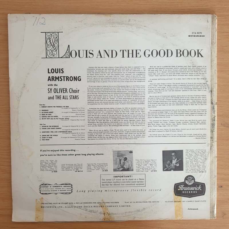 Louis Armstrong And The All-Stars With The Sy Oliver Choir  Louis And The Good Book   Vinyl...