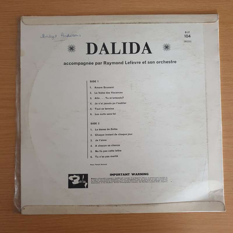 Dalida  Dalida  Vinyl LP Record (VG+)