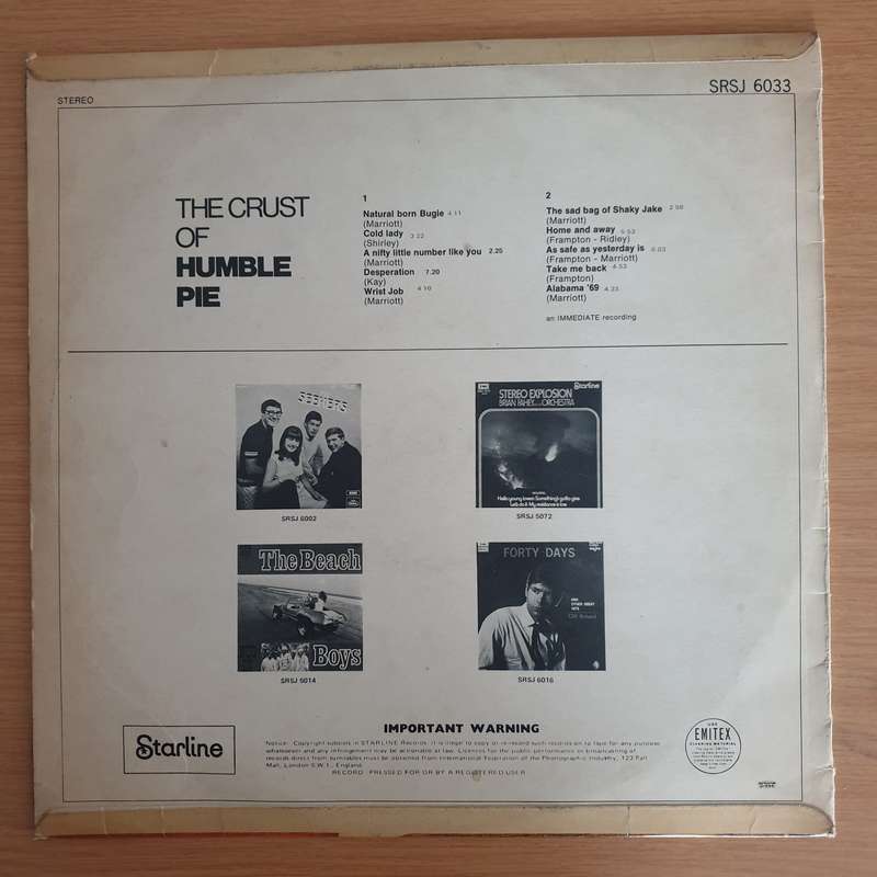 Humble Pie  The Crust Of Humble Pie   Vinyl LP Record  (VG-)