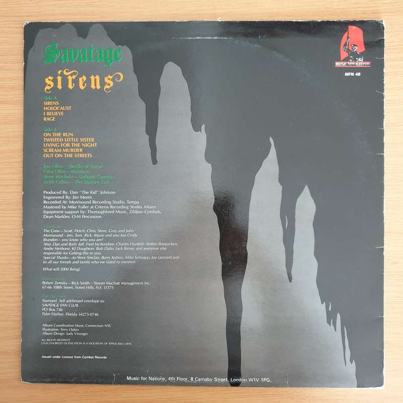 Savatage  Sirens - Vinyl LP Record (VG+)