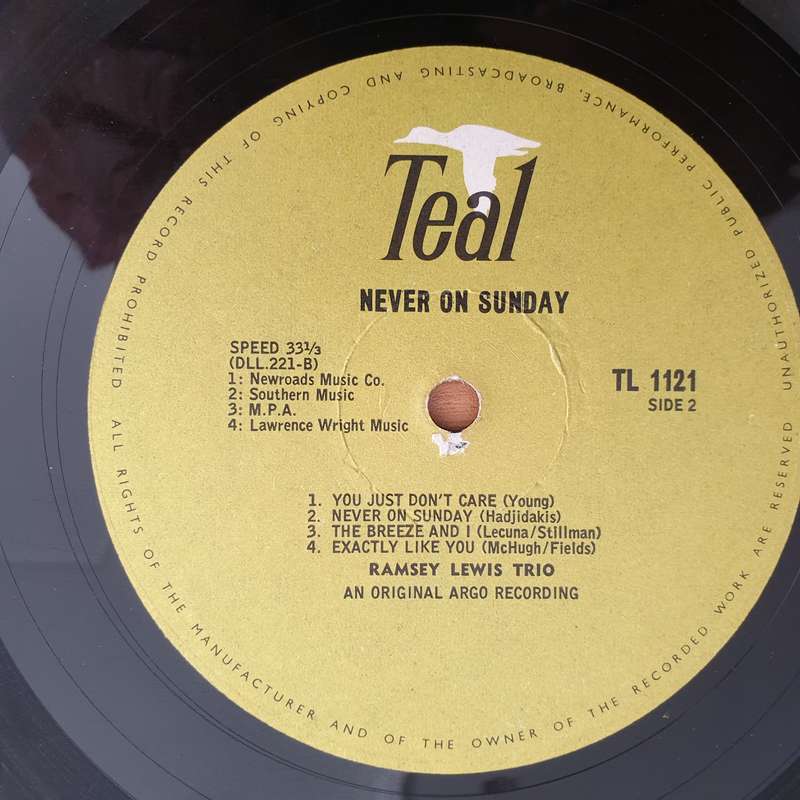 The Ramsey Lewis Trio  Never On Sunday   Vinyl LP Record  (VG-)
