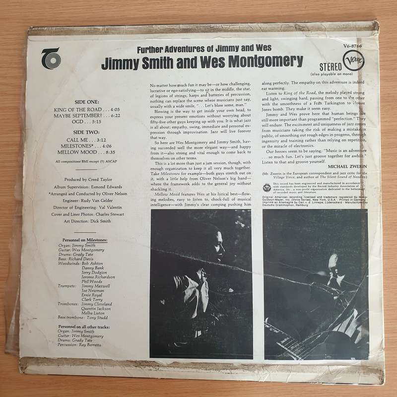 Jimmy Smith And Wes Montgomery  Further Adventures Of Jimmy And Wes  - Vinyl LP Record  (G+)