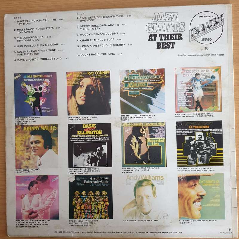 Jazz Giants at their Best (Miles Davis/Stan Getz/Thelonius...)   Vinyl LP Record  (VG-)