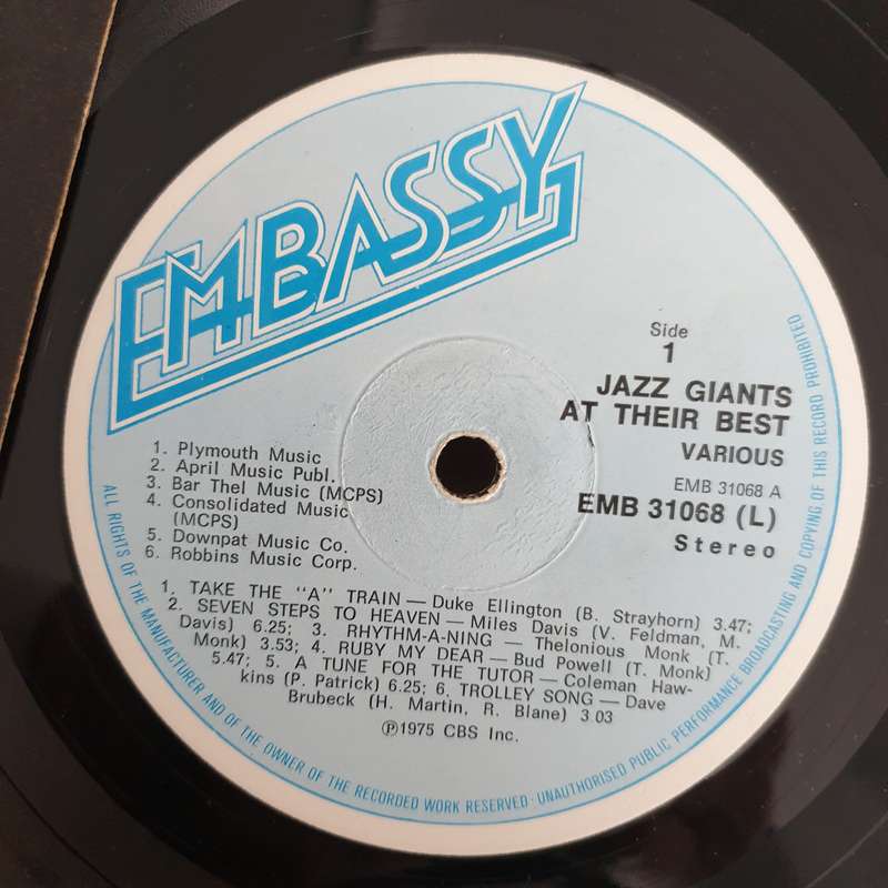 Jazz Giants at their Best (Miles Davis/Stan Getz/Thelonius...)   Vinyl LP Record  (VG-)