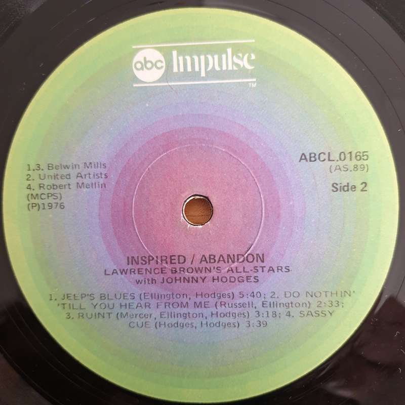 Lawrence Brown's All-Stars With Johnny Hodges  Inspired Abandon - Vinyl LP Record (VG+)