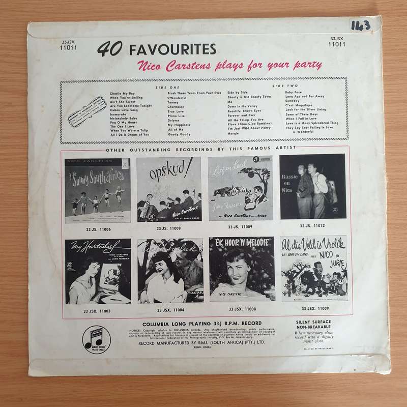 Nico Carstens and His Band - 40 Favourites  Vinyl LP Record (VG)