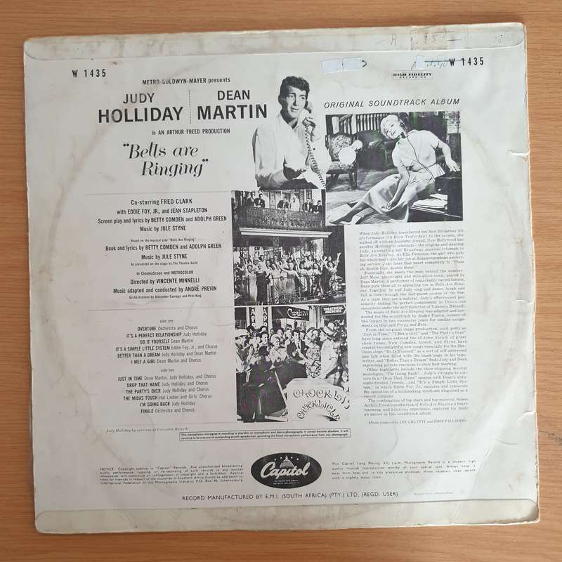 Bells Are Ringing  Judy Holliday And Dean Martin  Vinyl LP Record  (G+)