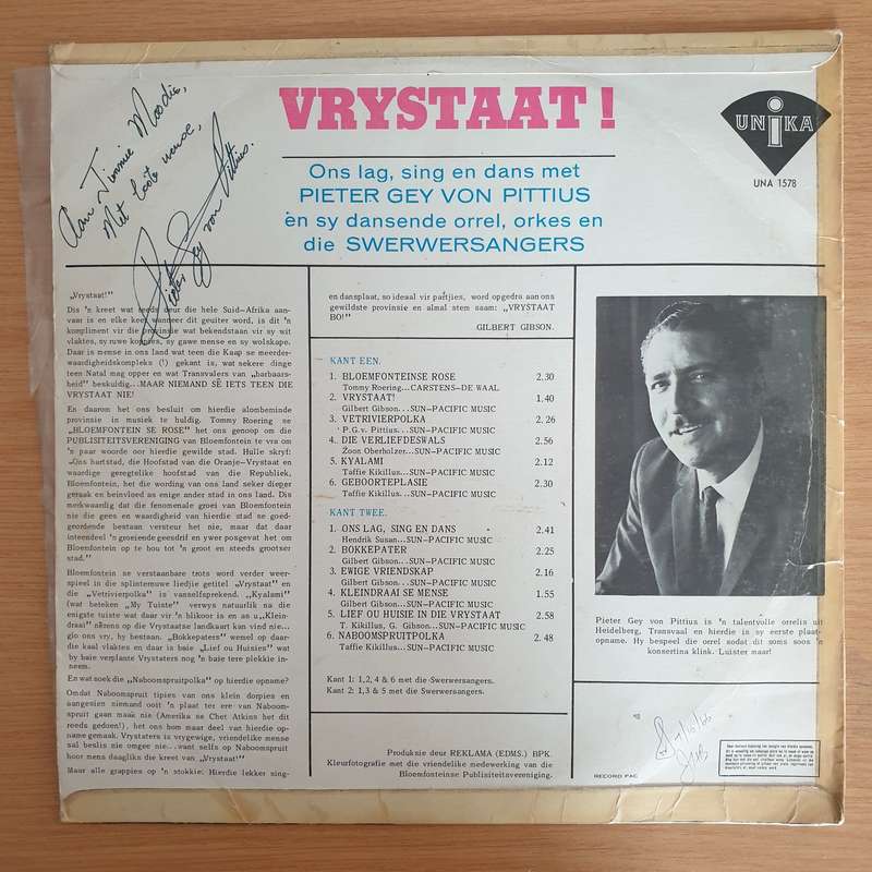 Vrystaat - Pieter Gey Von Pittius  Vinyl LP Record  (VG-)