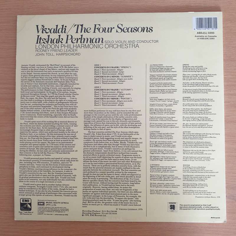 Vivaldi - The Four Seasons - Itzhak Perlman, London Philharmonic Orchestra, Rodney Friend  Vin...