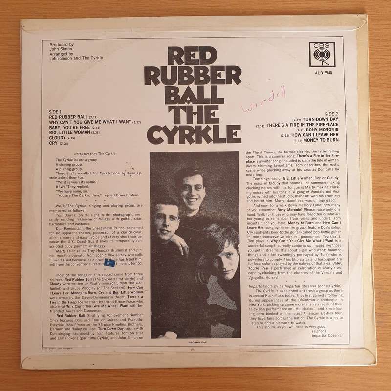 The Cyrkle  Red Rubber Ball  Vinyl LP Record (VG+)