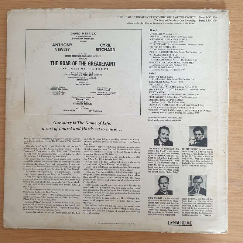 The Roar Of The Greasepaint - The Smell Of The Crowd  Anthony Newley, Cyril Ritchard  Vinyl...