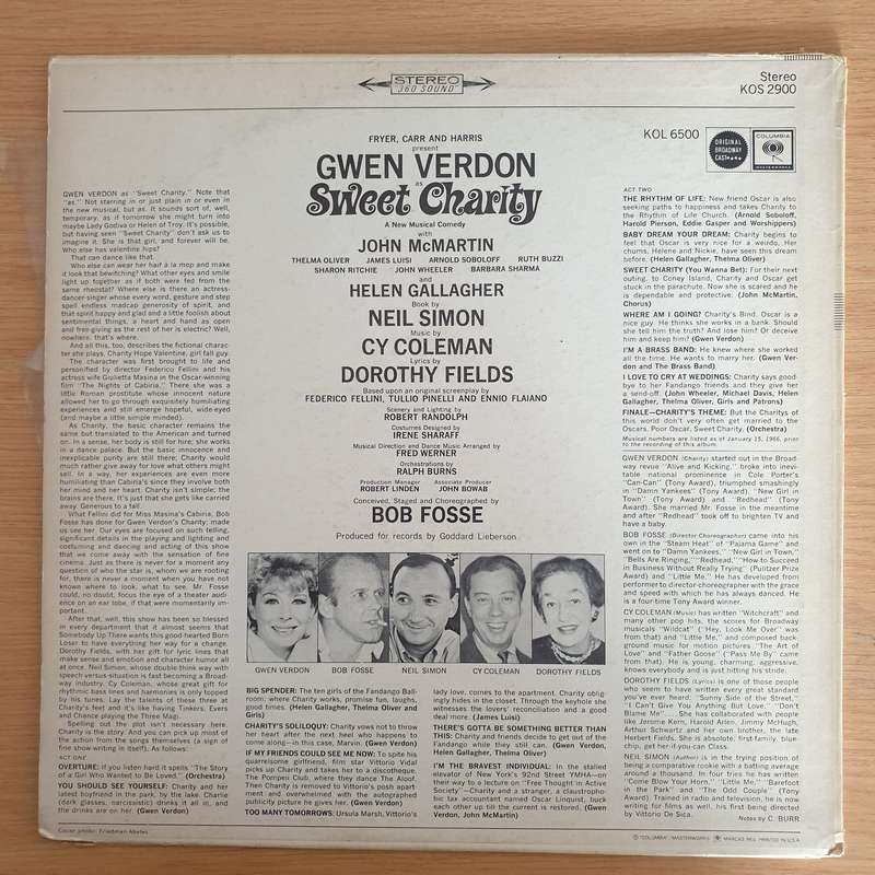 Sweet Charity - Gwen Verdon  Original Broadway Cast  Vinyl LP Record (VG)