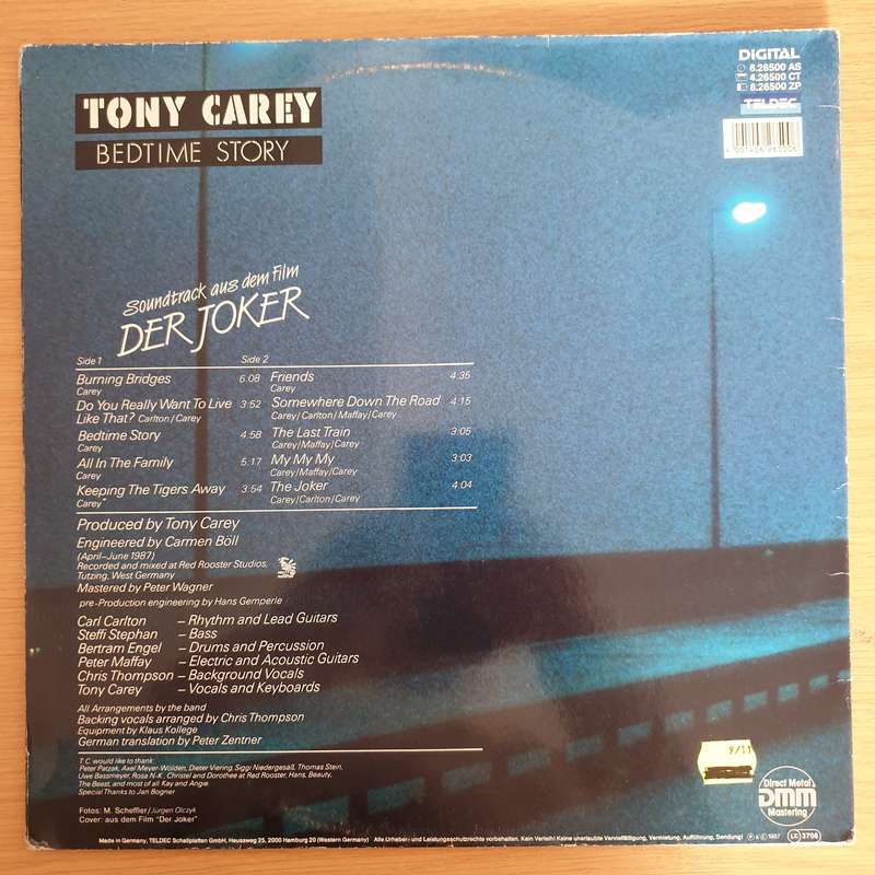 Tony Carey  Bedtime Story (DMM - Direct Metal Mastering)   Vinyl LP Record (VG+)