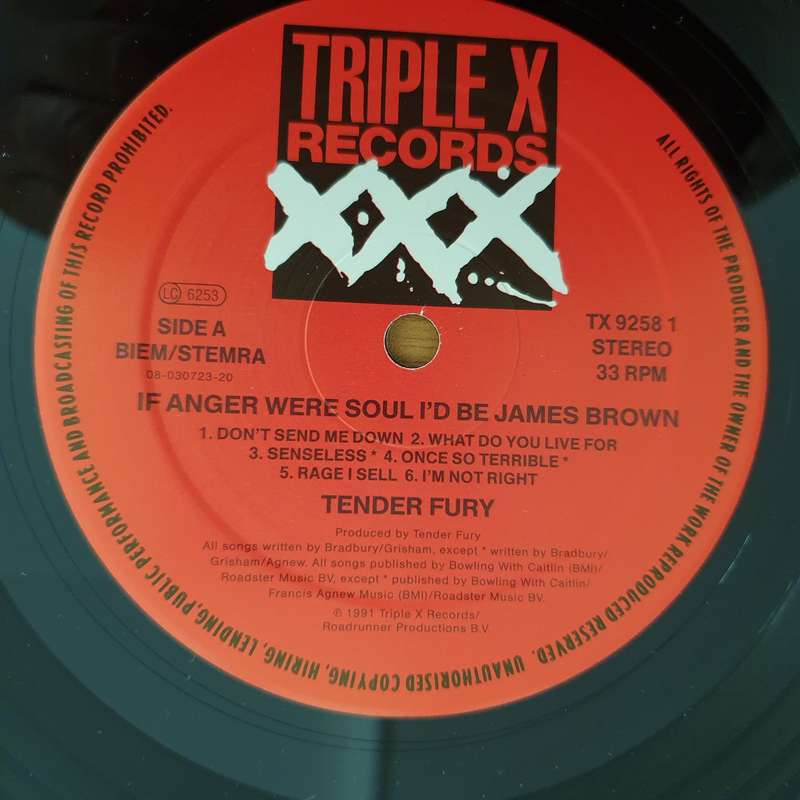Tender Fury  If Anger Were Soul, Id Be James Brown   Vinyl LP Record (VG+)