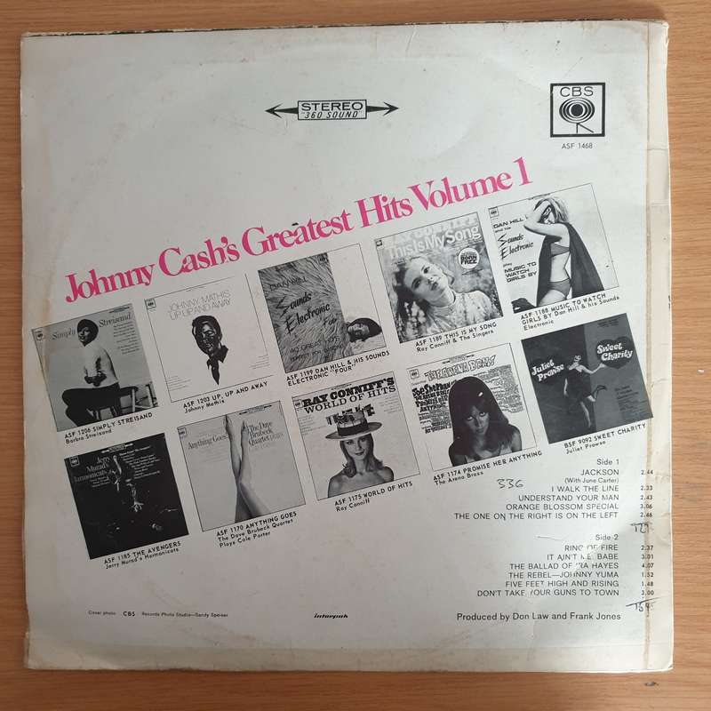 Johnny Cash  Greatest Hits Volume 1  Vinyl LP Record  (G+)