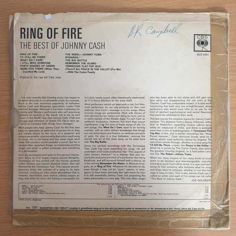 Johnny Cash  Ring Of Fire (The Best Of Johnny Cash)  Vinyl LP Record  (G+)